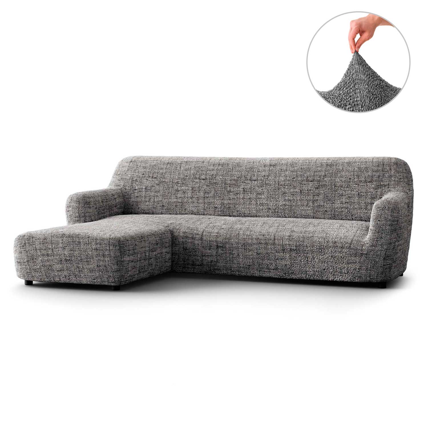 Housse de canapé en L (méridienne de gauche) - Gris Vittoria, collection imprimée en microfibre